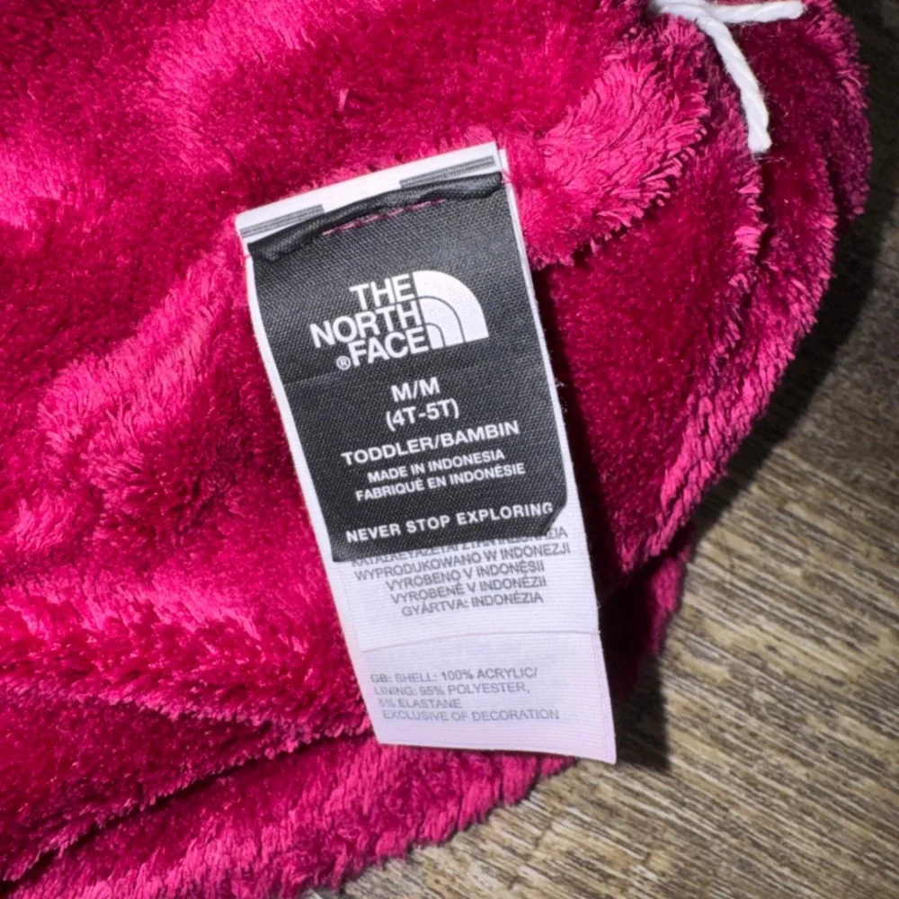 The North Face Littles Faroe Beanie Toddler 4T 5T Pink Leopard Pom Fleece Hat
